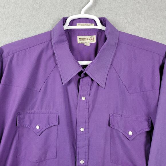 Vintage Sheplers Purple LS Pearl Snap Western Rodeo Shirt Men's Tall 20 37 - Picture 3 of 12